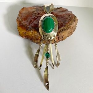 Vintage Sterling Silver Malachite Pendant